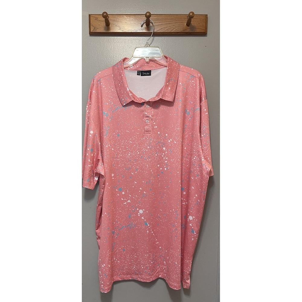 Sporty Buff Pink Paint Splattered Polo Men's 4 XLT.  NWOT. golf Sports
